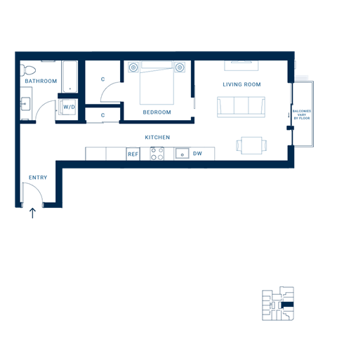 Floor plan for studio, 1 bath, 554 sqft